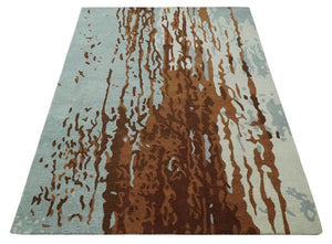 Modern 6x9 Gray, Ivory and Brown Abstract Hand Tufted Wool Area Rug