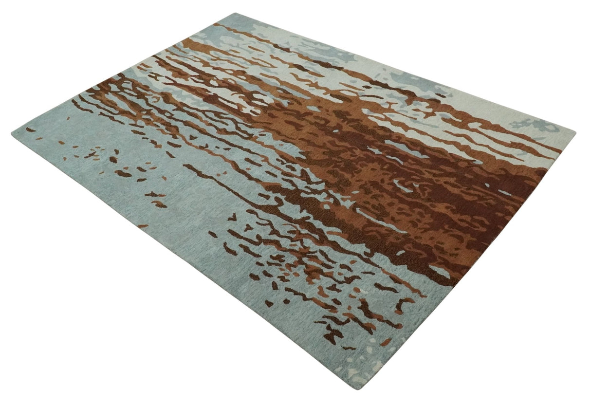Modern 6x9 Gray, Ivory and Brown Abstract Hand Tufted Wool Area Rug