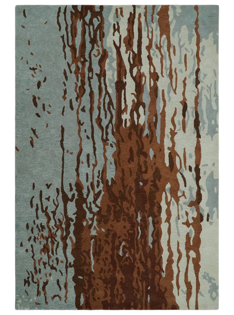 Modern 6x9 Gray, Ivory and Brown Abstract Hand Tufted Wool Area Rug