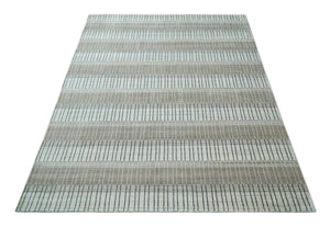 Modern 8x10 Hand Made Stripes Ivory, Black and Brown Scandinavian Blended Wool Flatwoven Area Rug | KE5