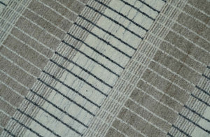 Modern 8x10 Hand Made Stripes Ivory, Black and Brown Scandinavian Blended Wool Flatwoven Area Rug | KE5