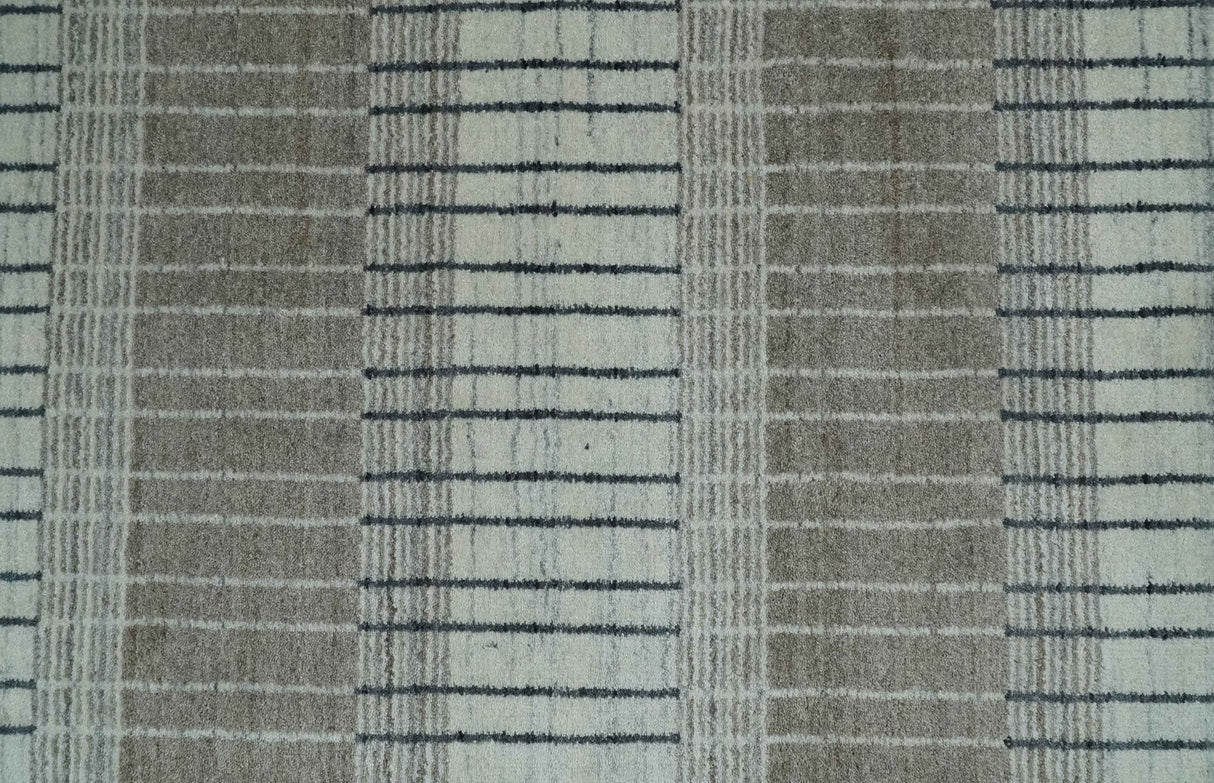 Modern 8x10 Hand Made Stripes Ivory, Black and Brown Scandinavian Blended Wool Flatwoven Area Rug | KE5