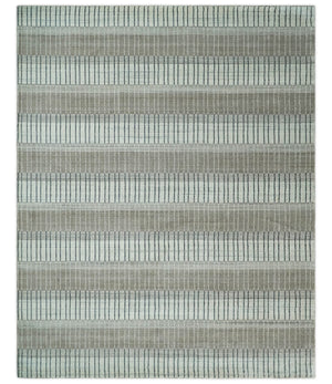 Modern 8x10 Hand Made Stripes Ivory, Black and Brown Scandinavian Blended Wool Flatwoven Area Rug | KE5