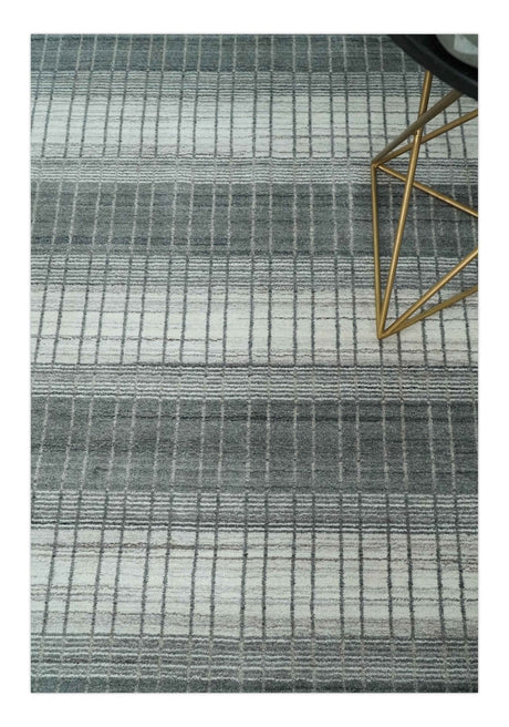 Modern 8x10 Hand Made Stripes Ivory, Gray and Brown Scandinavian Blended Wool Flatwoven Area Rug | KE23