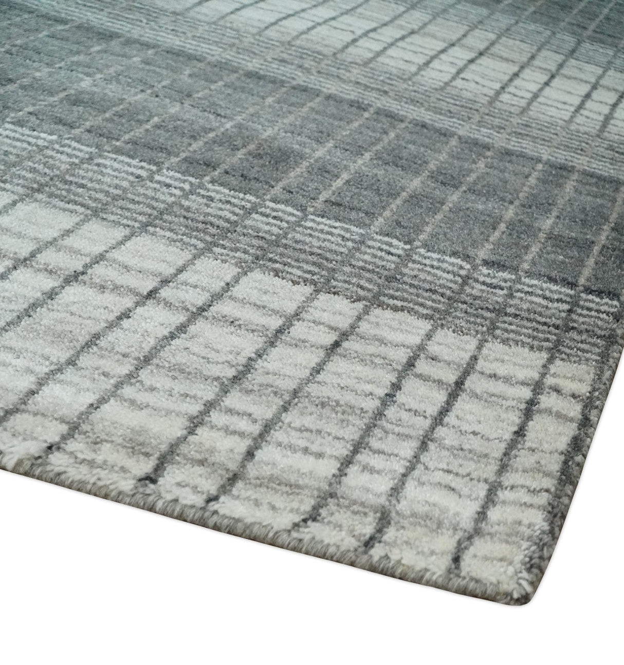 Modern 8x10 Hand Made Stripes Ivory, Gray and Brown Scandinavian Blended Wool Flatwoven Area Rug | KE23