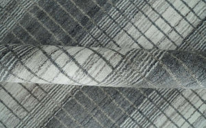 Modern 8x10 Hand Made Stripes Ivory, Gray and Brown Scandinavian Blended Wool Flatwoven Area Rug | KE23