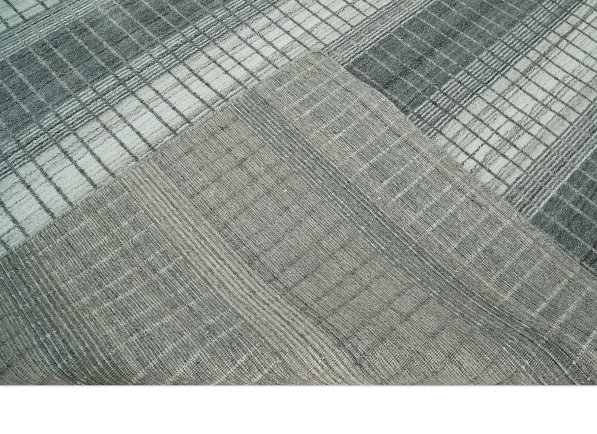 Modern 8x10 Hand Made Stripes Ivory, Gray and Brown Scandinavian Blended Wool Flatwoven Area Rug | KE23