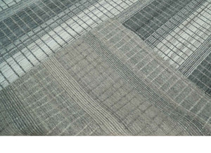 Modern 8x10 Hand Made Stripes Ivory, Gray and Brown Scandinavian Blended Wool Flatwoven Area Rug | KE23