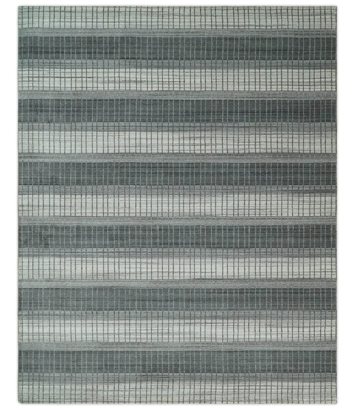 Modern 8x10 Hand Made Stripes Ivory, Gray and Brown Scandinavian Blended Wool Flatwoven Area Rug | KE23