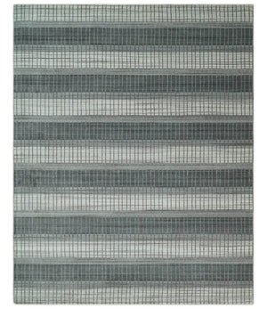 Modern 8x10 Hand Made Stripes Ivory, Gray and Brown Scandinavian Blended Wool Flatwoven Area Rug | KE23