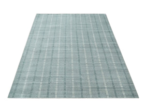 Modern 8x10 Hand Made striped Ivory and Gray Scandinavian Blended Wool Flatwoven Area Rug | KE36