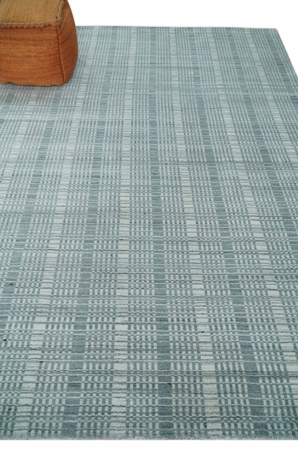 Modern 8x10 Hand Made striped Ivory and Gray Scandinavian Blended Wool Flatwoven Area Rug | KE36
