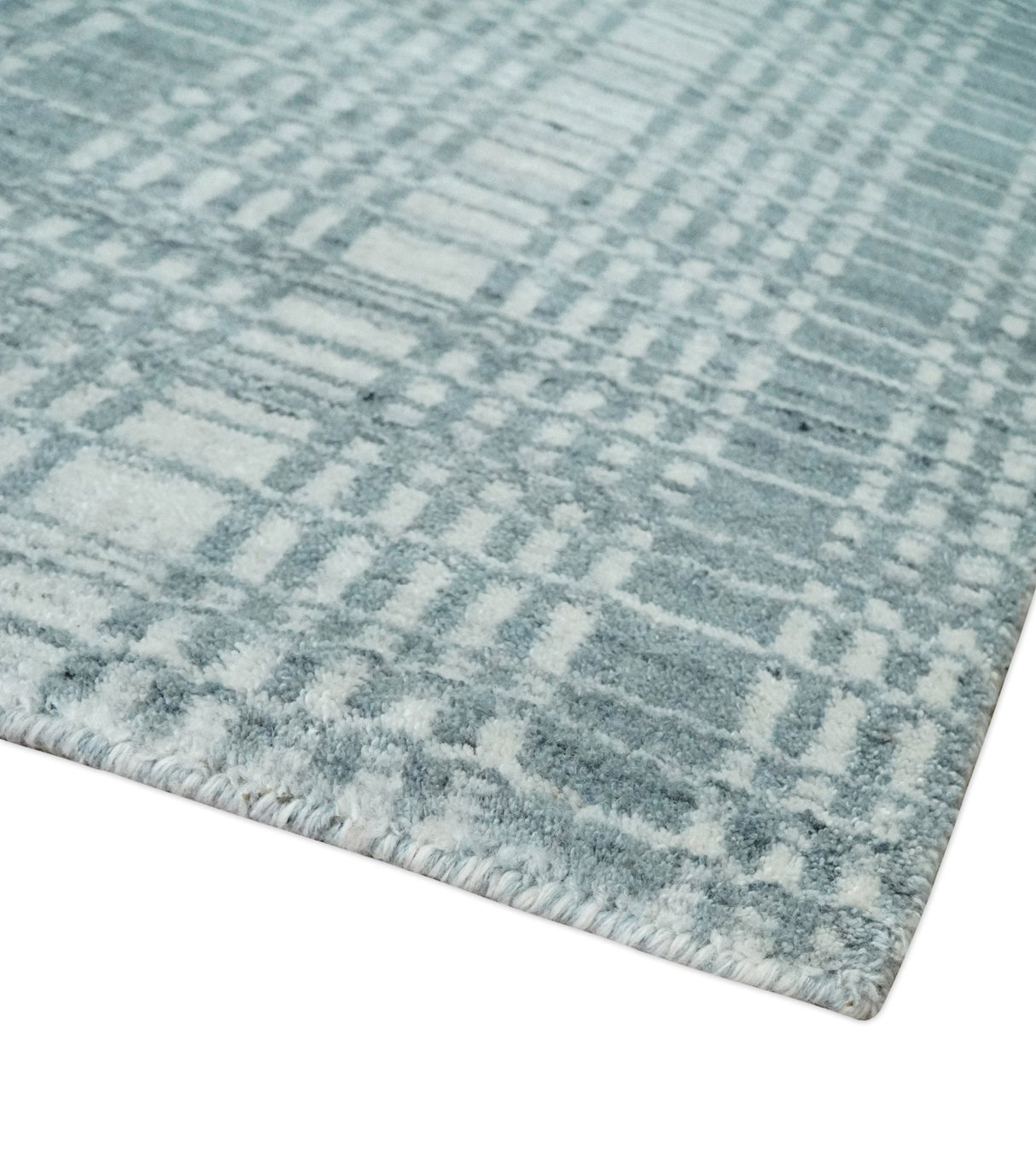 Modern 8x10 Hand Made striped Ivory and Gray Scandinavian Blended Wool Flatwoven Area Rug | KE36