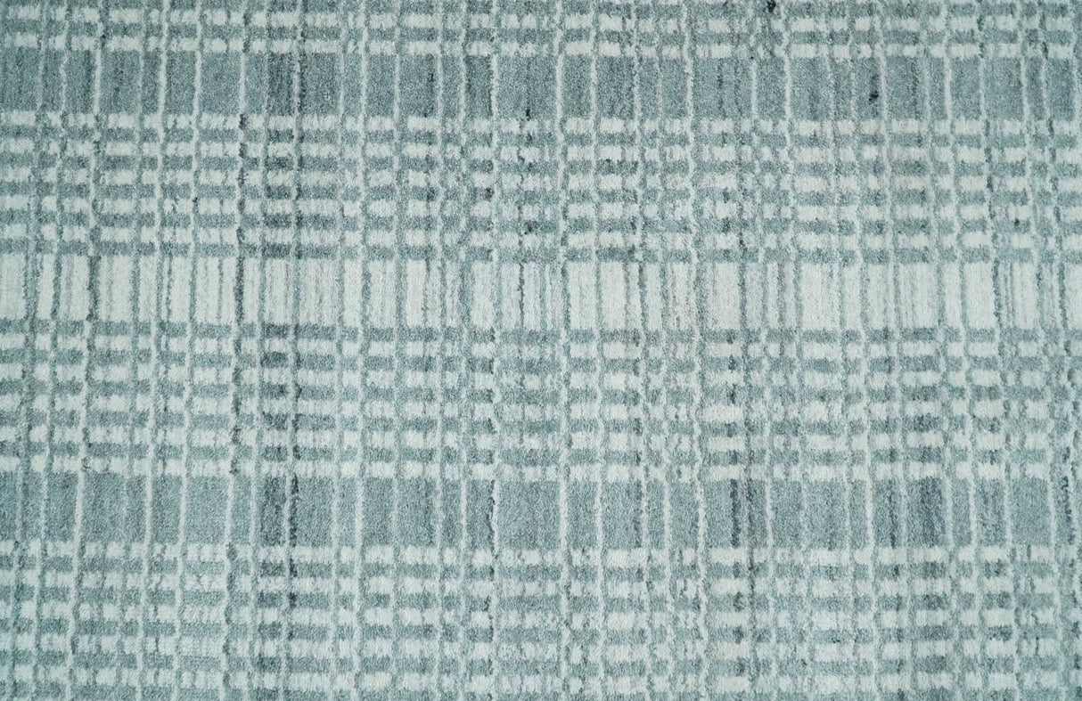 Modern 8x10 Hand Made striped Ivory and Gray Scandinavian Blended Wool Flatwoven Area Rug | KE36