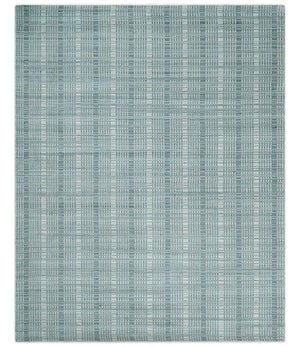 Modern 8x10 Hand Made striped Ivory and Gray Scandinavian Blended Wool Flatwoven Area Rug | KE36