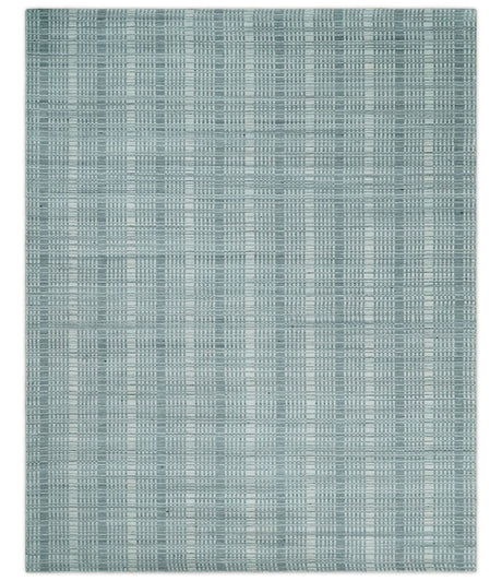 Modern 8x10 Hand Made striped Ivory and Gray Scandinavian Blended Wool Flatwoven Area Rug | KE36