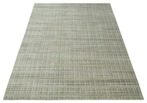 Modern 8x10 Hand Made striped Olive, White and Brown Scandinavian Blended Wool Flatwoven Area Rug | KE33