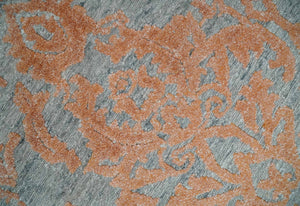 Modern 8x10 Silver and Rust Traditional Carved Pattern Handmade Wool Area Rug