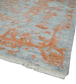 Modern 8x10 Silver and Rust Traditional Carved Pattern Handmade Wool Area Rug