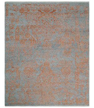Modern 8x10 Silver and Rust Traditional Carved Pattern Handmade Wool Area Rug