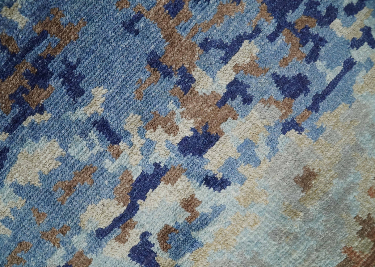 Modern Abstract 2x3 Multi Color Blue, beige Bamboo Silk Hand Knotted Area Rug | N2723