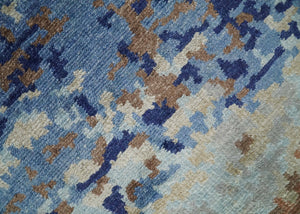 Modern Abstract 2x3 Multi Color Blue, beige Bamboo Silk Hand Knotted Area Rug | N2723
