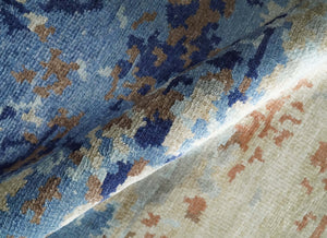 Modern Abstract 2x3 Multi Color Blue, beige Bamboo Silk Hand Knotted Area Rug | N2723