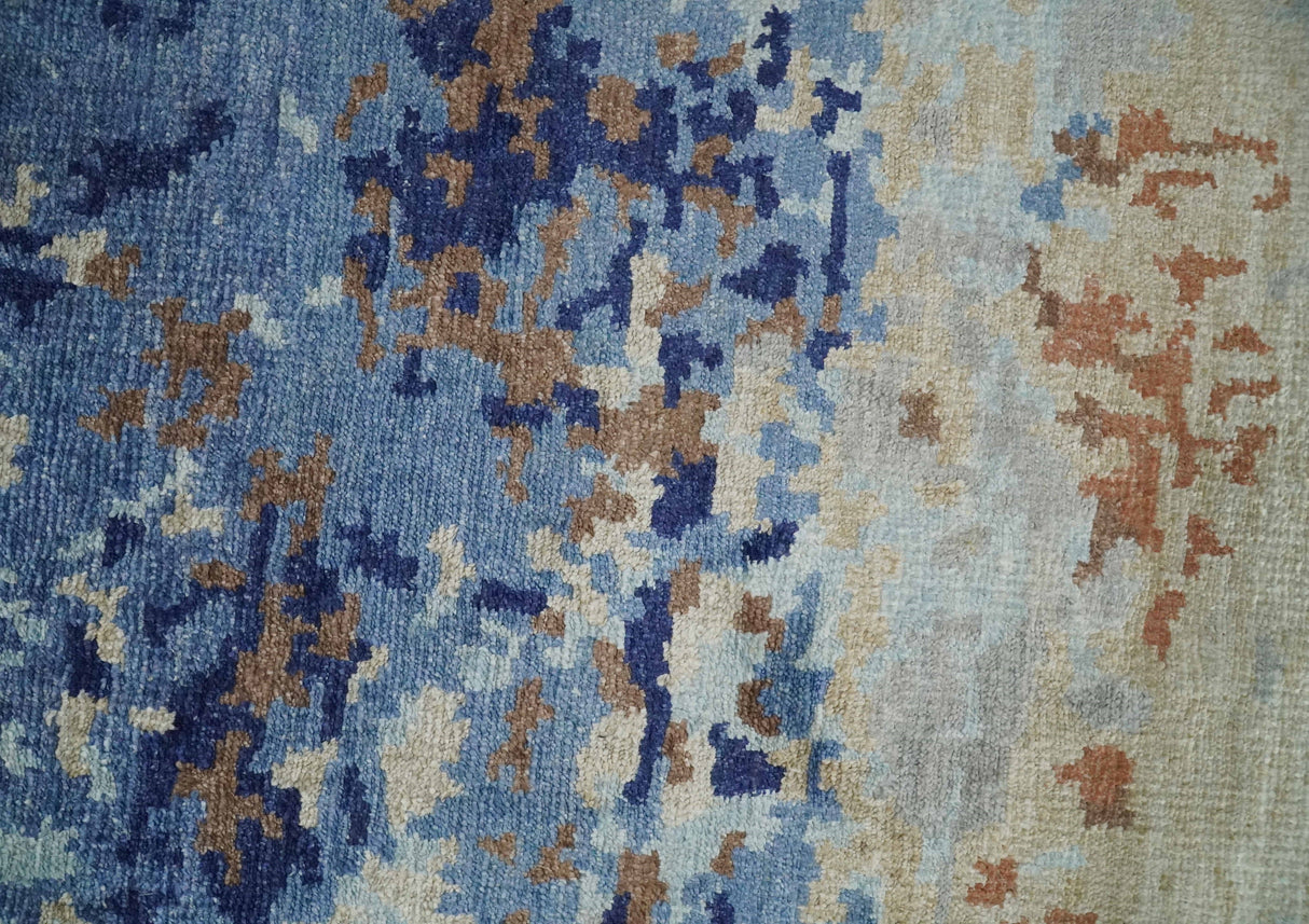 Modern Abstract 2x3 Multi Color Blue, beige Bamboo Silk Hand Knotted Area Rug | N2723