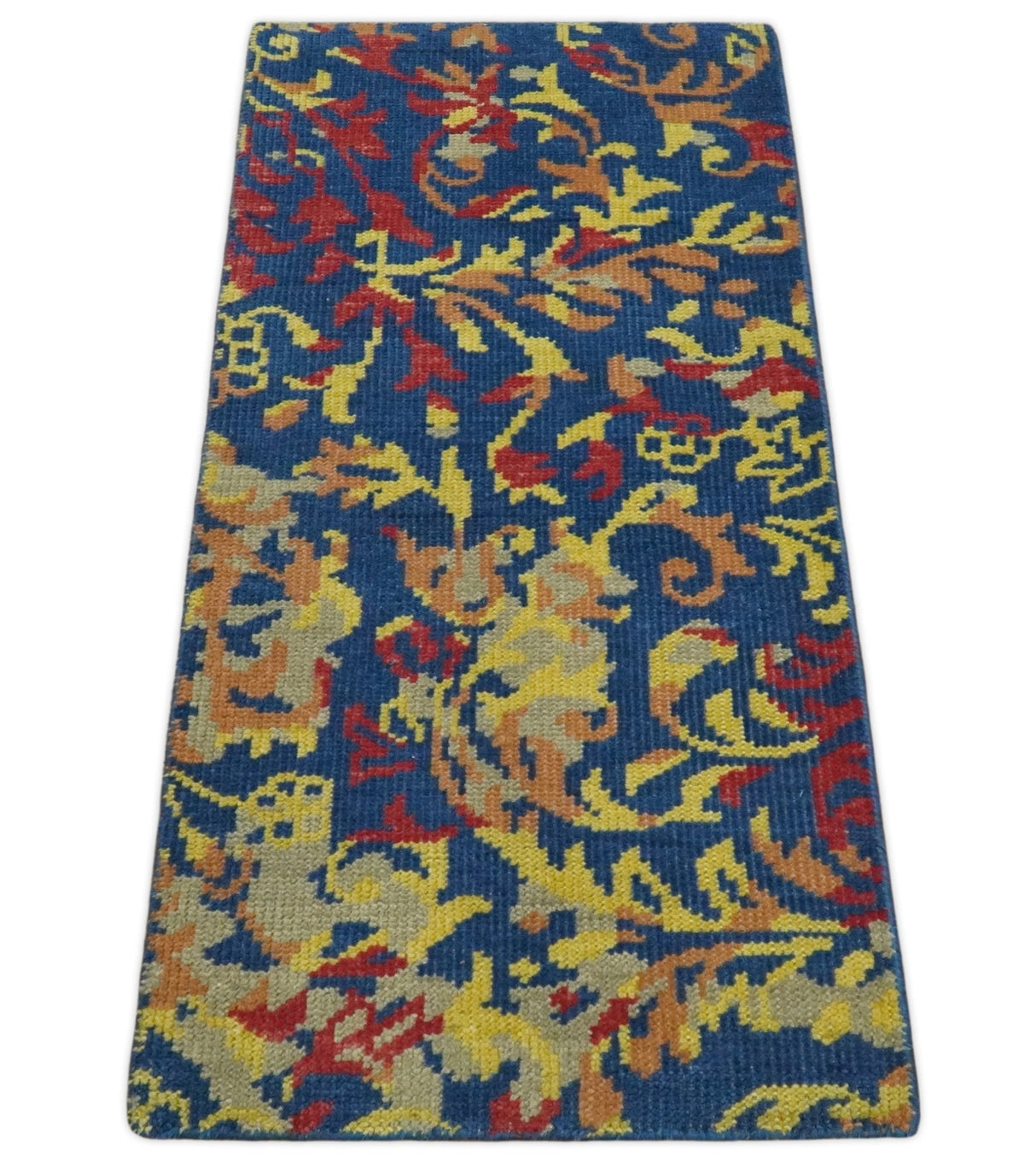 Modern Abstract 2x4 Blue, Red and Gold Hand Knotted Entryway Wool Area Rug | TRD3379124