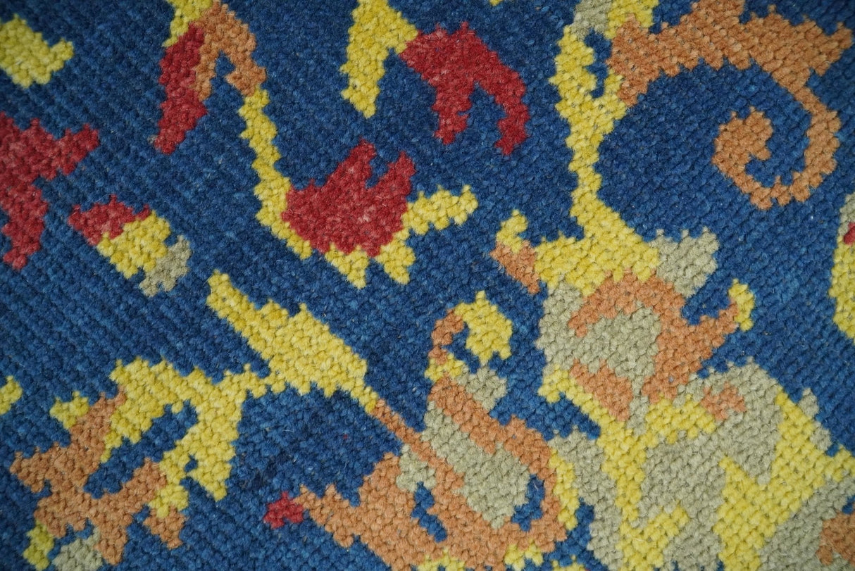 Modern Abstract 2x4 Blue, Red and Gold Hand Knotted Entryway Wool Area Rug | TRD3379124