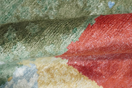 Modern Abstract 2x4 Blue, Red and Gold Hand Knotted Entryway bamboo silk Area Rug | TRD3152224