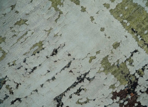 Modern Abstract 2x4 High Low Ivory and Olive Real Silk and Wool Rug made | N1924