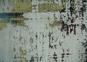 Modern Abstract 2x4 High Low Ivory and Olive Real Silk and Wool Rug made | N1924