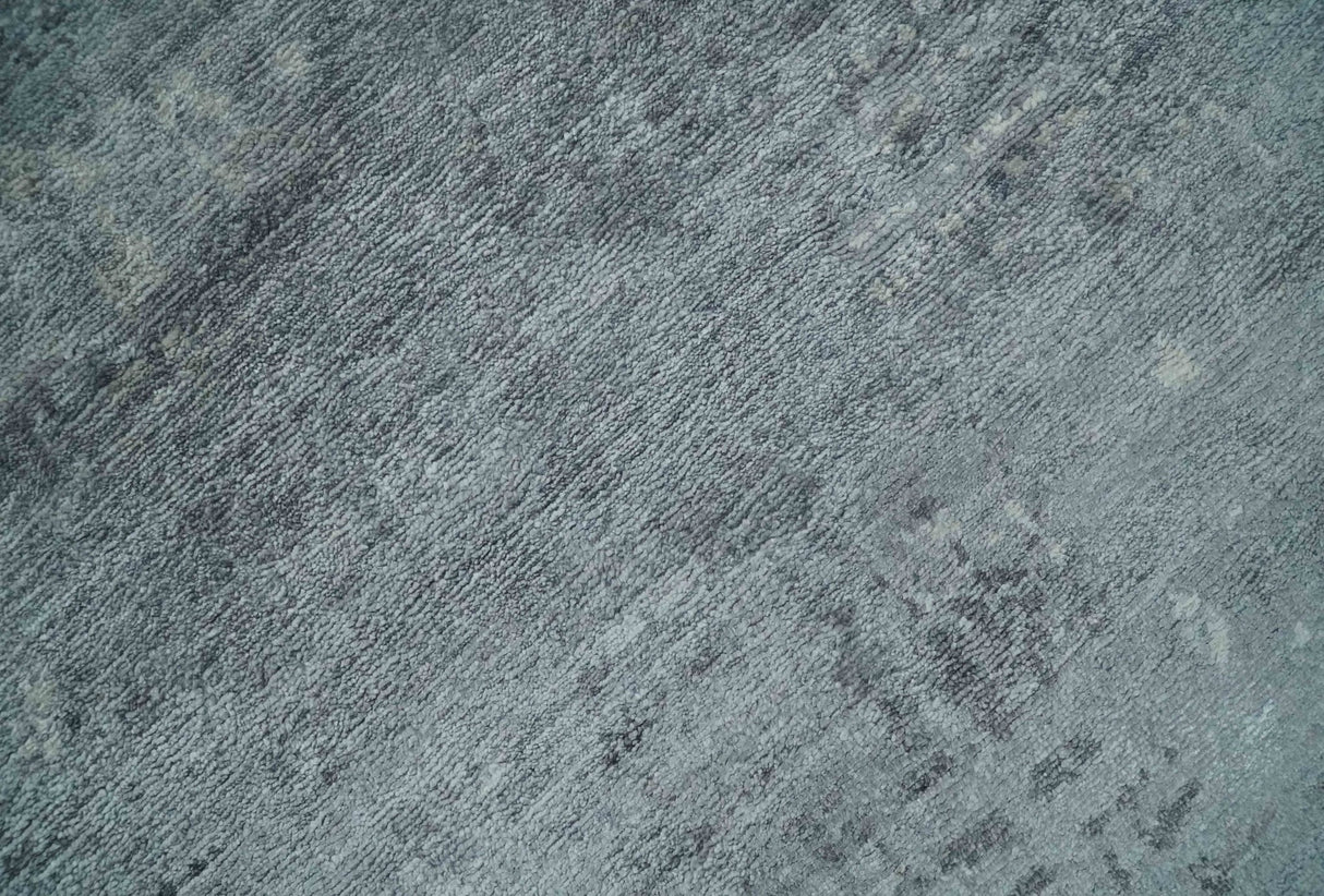 Modern Abstract 5.9x8.5 Silver, Beige and Charcoal Hand Knotted bamboo Silk Area Rug