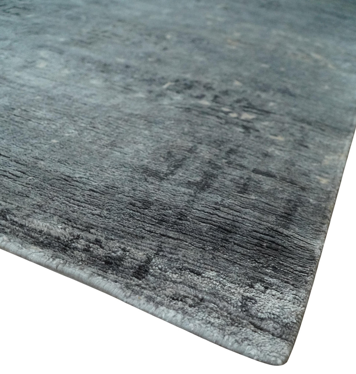Modern Abstract 5.9x8.5 Silver, Beige and Charcoal Hand Knotted bamboo Silk Area Rug