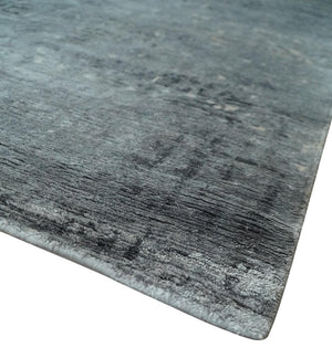Modern Abstract 5.9x8.5 Silver, Beige and Charcoal Hand Knotted bamboo Silk Area Rug