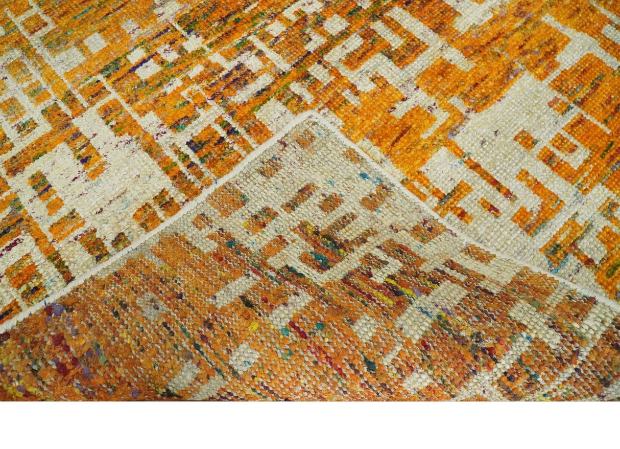 Modern Abstract 6x9 Gold and Ivory Recycled Art Silk Area Rug