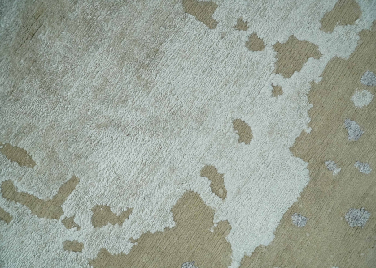 Modern Abstract 8x10 Beige, Ivory and Gray Hand Knotted Bamboo Silk and Wool Area Rug