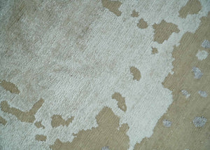 Modern Abstract 8x10 Beige, Ivory and Gray Hand Knotted Bamboo Silk and Wool Area Rug