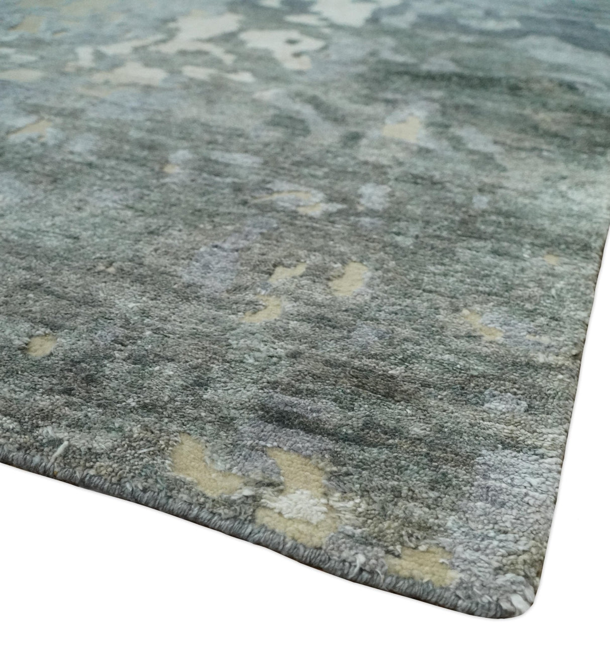 Modern Abstract 8x10 Beige, Ivory and Gray Hand Knotted Bamboo Silk and Wool Area Rug