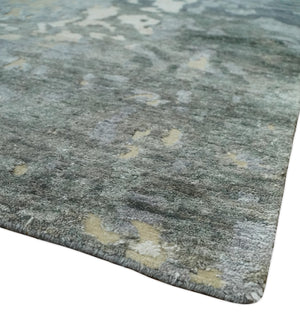 Modern Abstract 8x10 Beige, Ivory and Gray Hand Knotted Bamboo Silk and Wool Area Rug