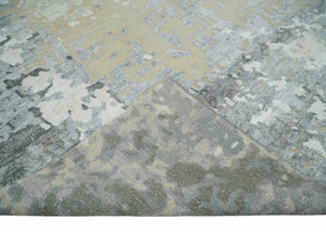 Modern Abstract 8x10 Beige, Ivory and Gray Hand Knotted Bamboo Silk and Wool Area Rug