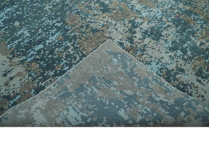 Modern Abstract 8x10 Hand Knotted Blue, Silver and Brown Low Pile Wool Rug | AC33810
