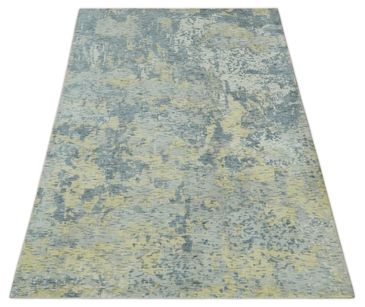 Modern Abstract Beige, Gray and Silver Hand loom 5x8 Wool and Viscose Area Rug