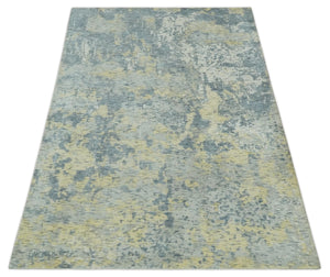 Modern Abstract Beige, Gray and Silver Hand loom 5x8 Wool and Viscose Area Rug