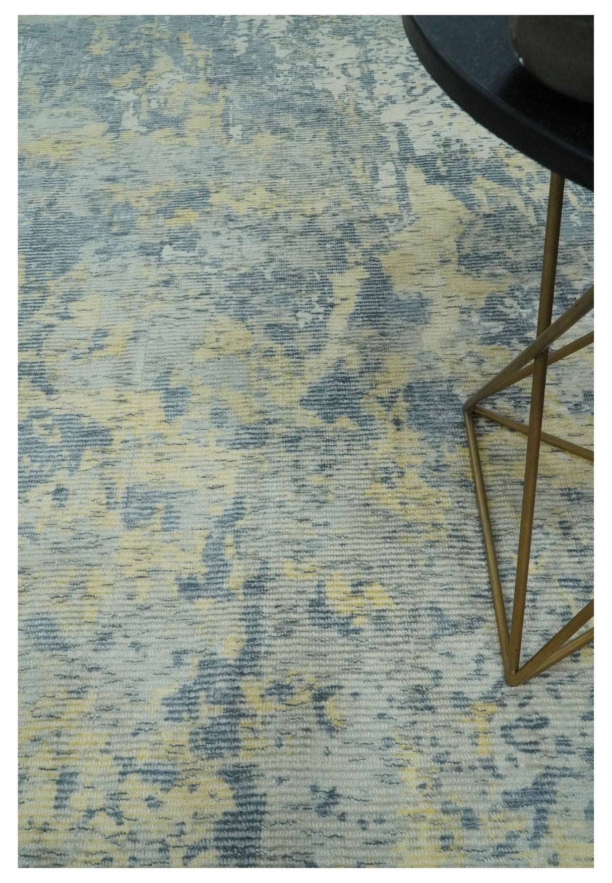 Modern Abstract Beige, Gray and Silver Hand loom 5x8 Wool and Viscose Area Rug