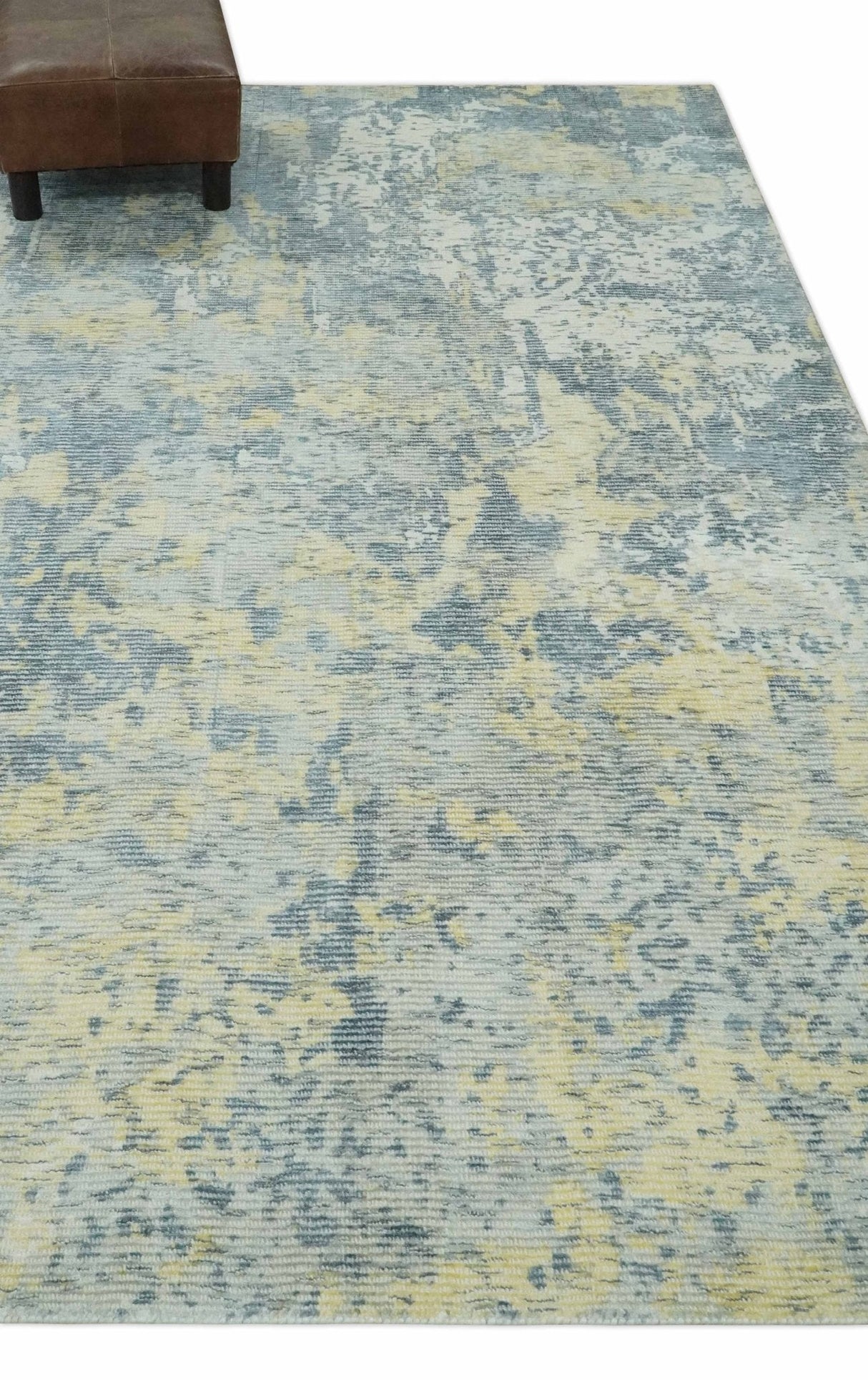 Modern Abstract Beige, Gray and Silver Hand loom 5x8 Wool and Viscose Area Rug