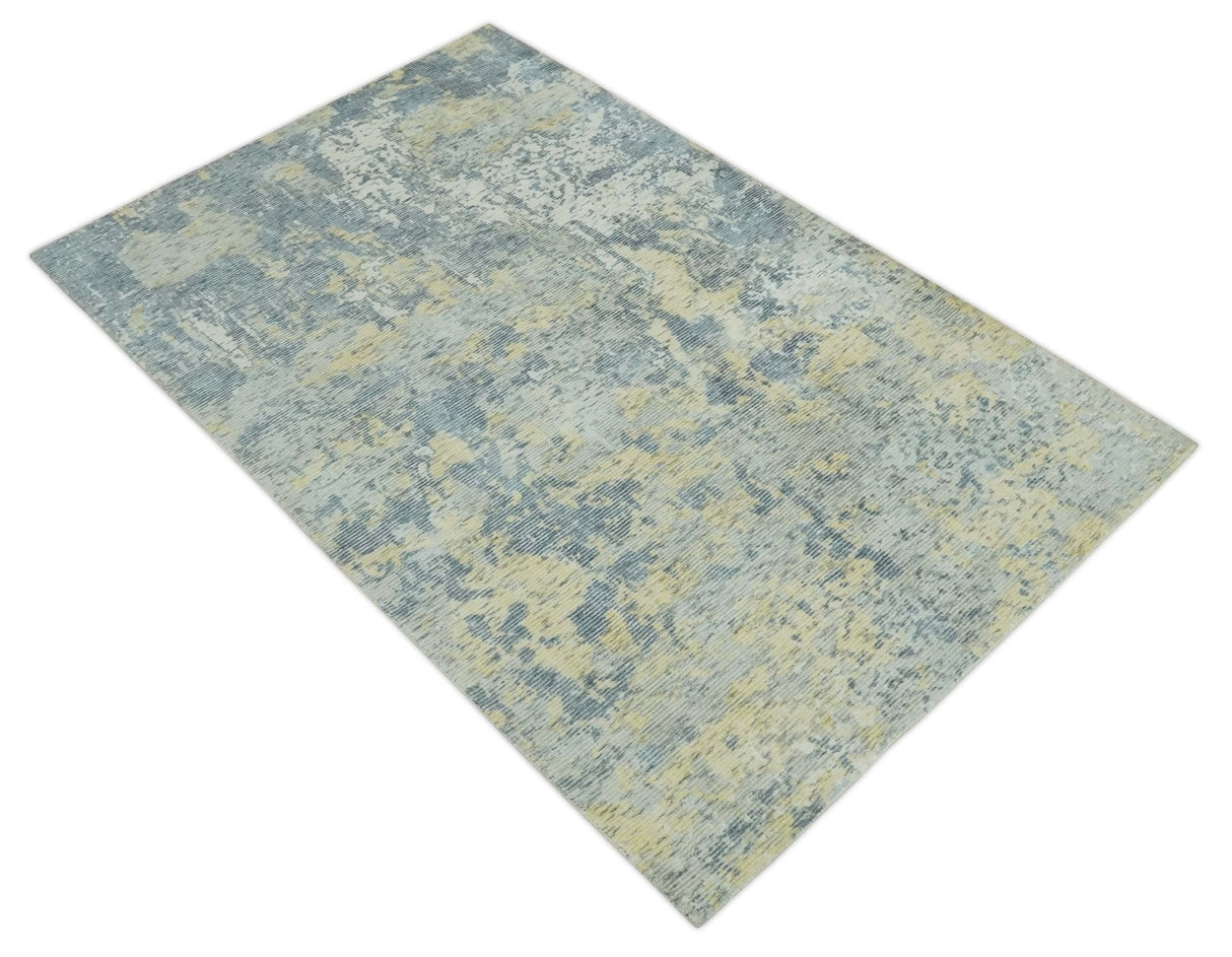 Modern Abstract Beige, Gray and Silver Hand loom 5x8 Wool and Viscose Area Rug