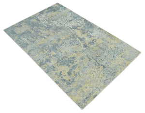 Modern Abstract Beige, Gray and Silver Hand loom 5x8 Wool and Viscose Area Rug