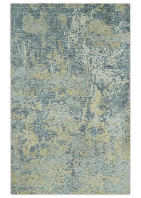 Modern Abstract Beige, Gray and Silver Hand loom 5x8 Wool and Viscose Area Rug